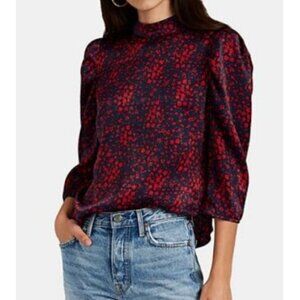 NWT FiveSeventyFive Floral Satin Puff-Shoulder Blouse Size Small